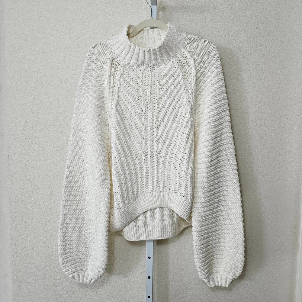 FREE PEOPLE NWT Women's Oversized Sweetheart Ivory Knit Mock Sweater Sz M - Picture 2 of 15